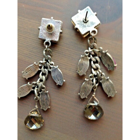 Purple Dangle Earrings Rhinestone Drop Chain Link Metal Pierced Party Going Out - Picture 3 of 3